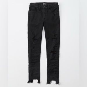 Abercrombie Black Ripped Mid Rise Super Skinny Ankle Jeans NWT